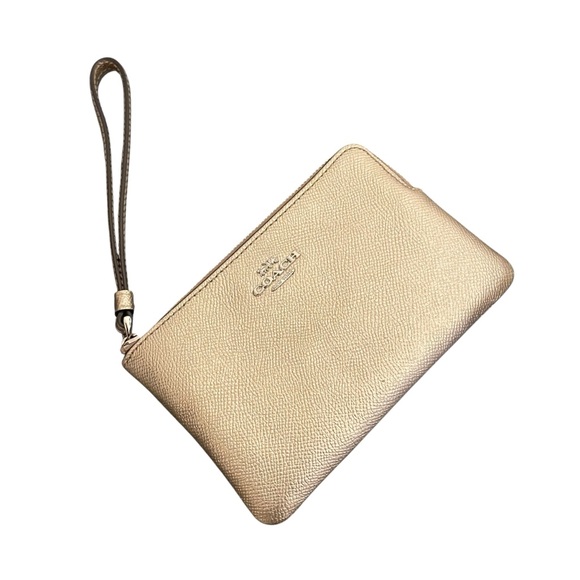 Coach Metallic Gold Corner Zip Wristlet - Picture 1 of 5